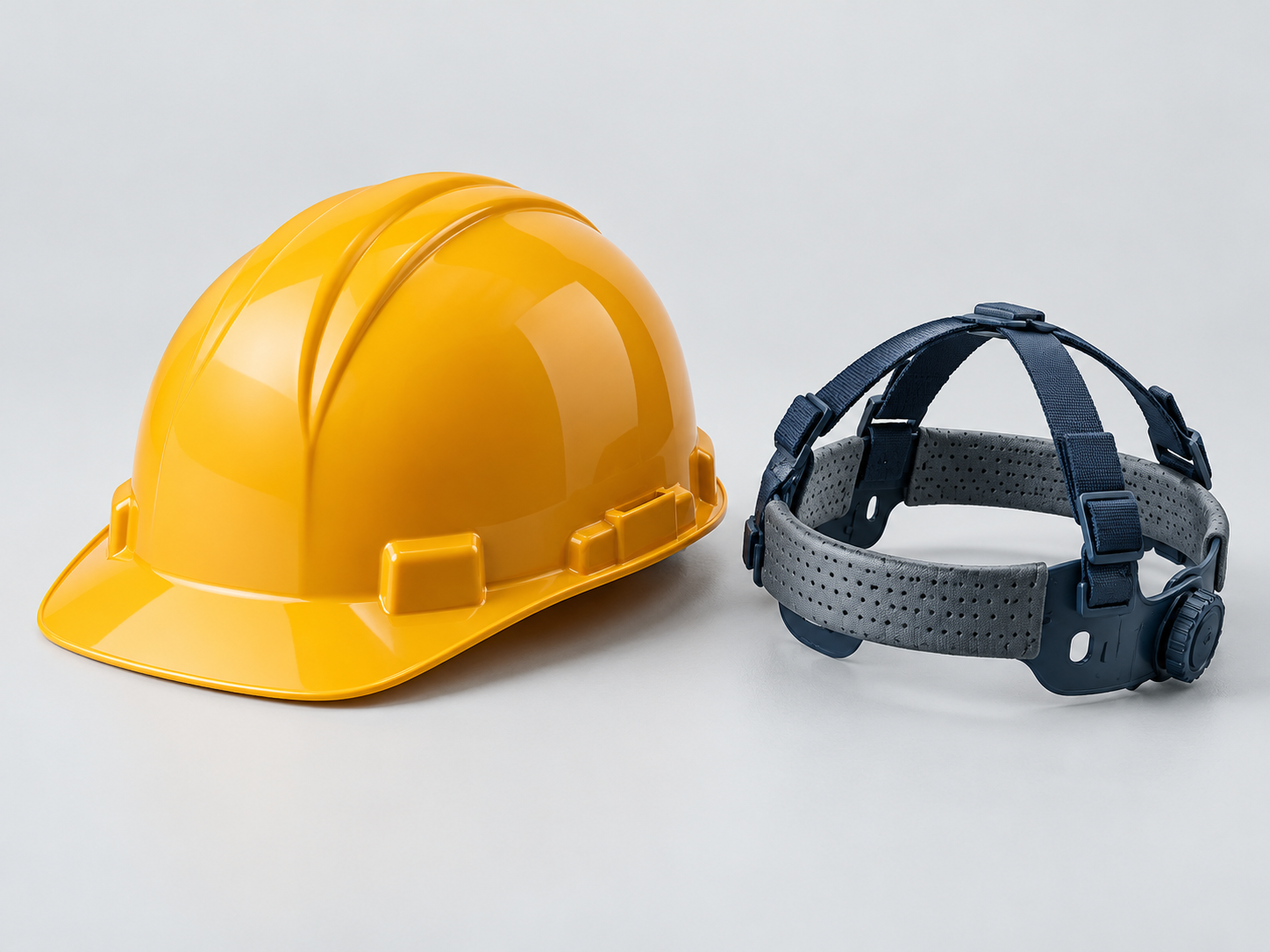 Casco ámbar y suspensión separados, como ejemplo ilustrativo de protección de cabeza