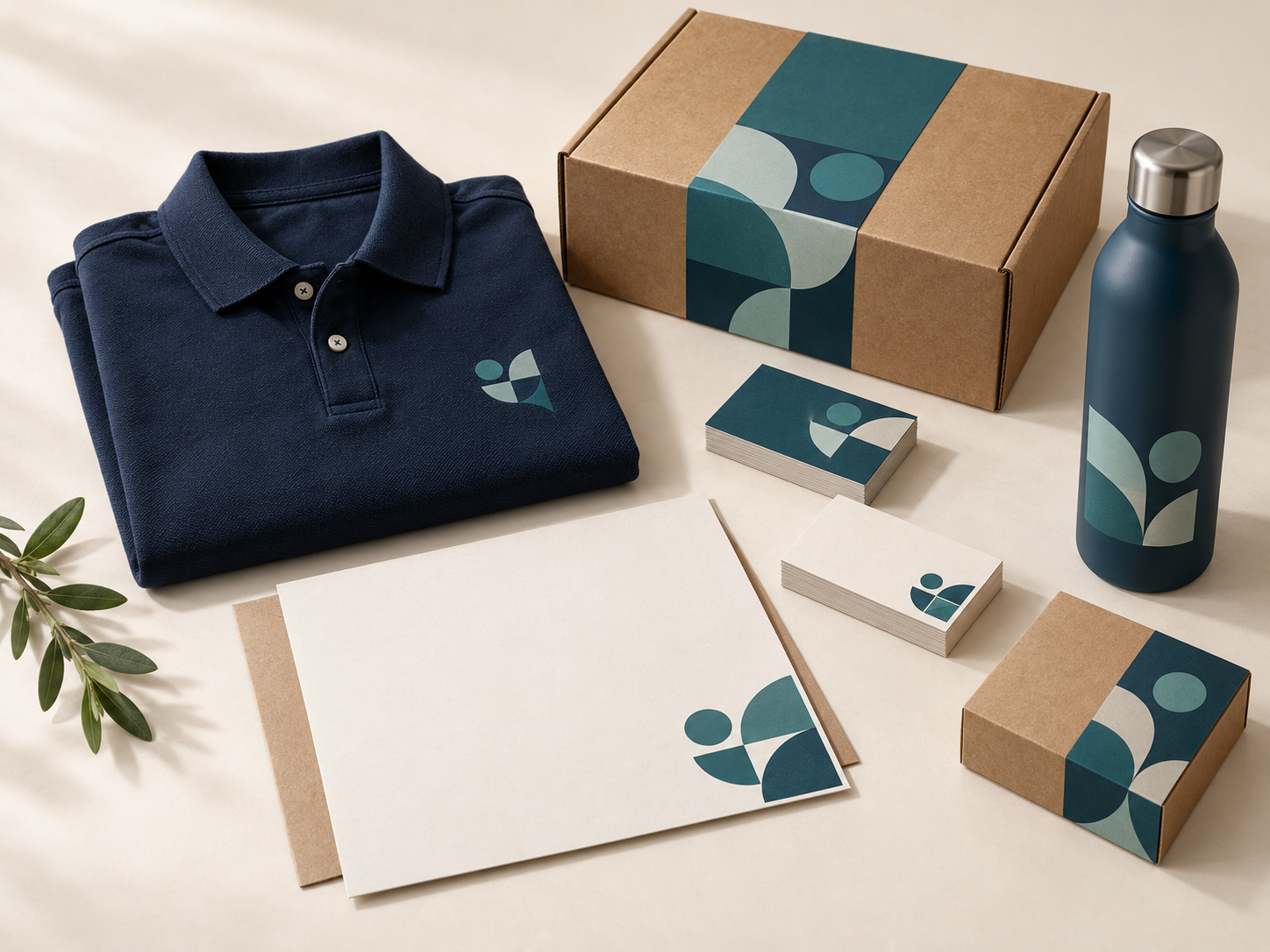 Colección ilustrativa de prendas, papelería, empaque y promocionales de una misma identidad