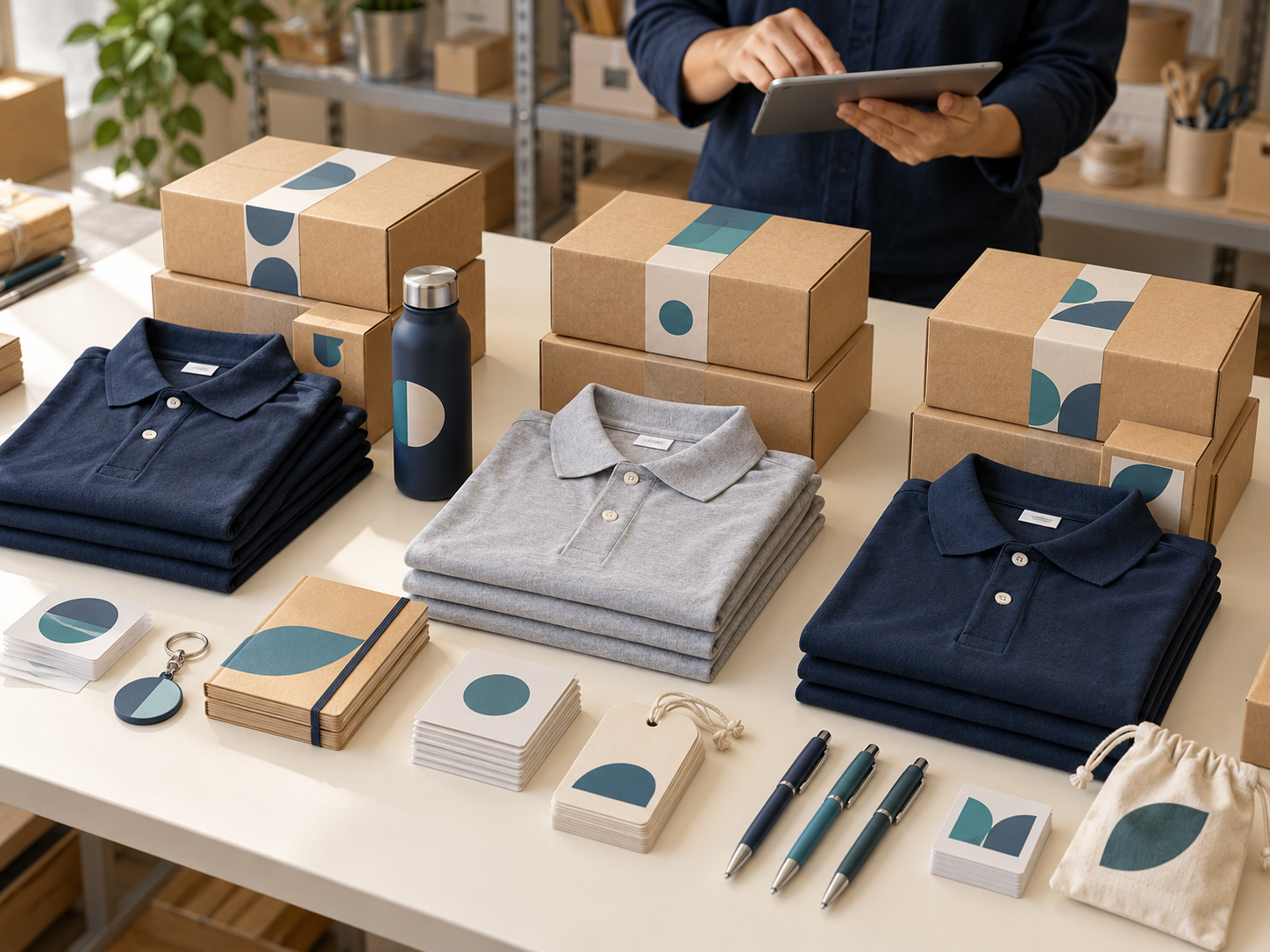 Escena ilustrativa de organización de varios pedidos empresariales